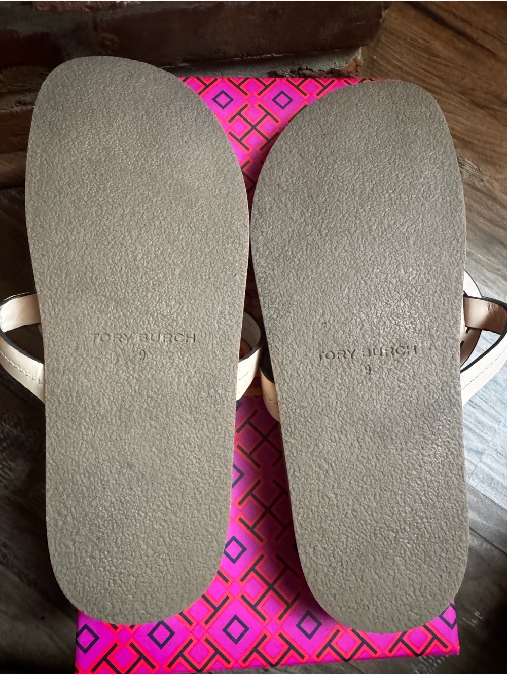 Tory Burch Pale Pink Leather Slide Sandals with Neutral Soles